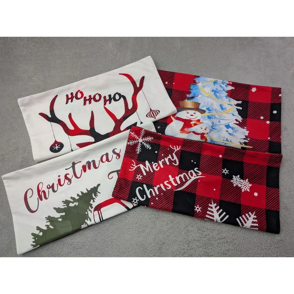 Christmas Pillow Covers Set Buffalo Plaid Snowman Truck Reindeer Holiday Decor